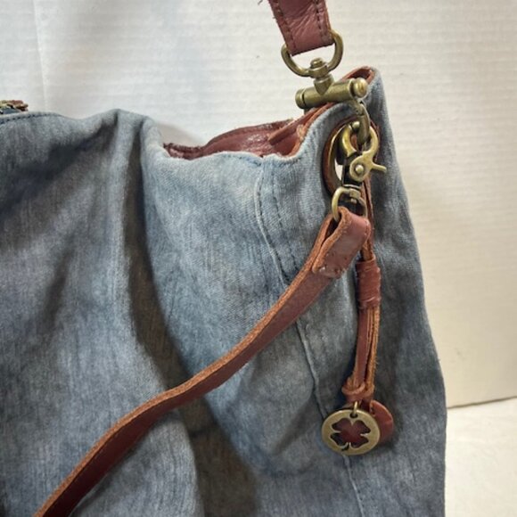 Lucky Brand BOHO Large Distressed Braided Leather Strap Blue Tote Shoulder Bag - Picture 4 of 16